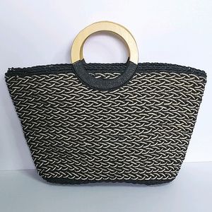 REDfish Designs woven wood handle tote shopper bag